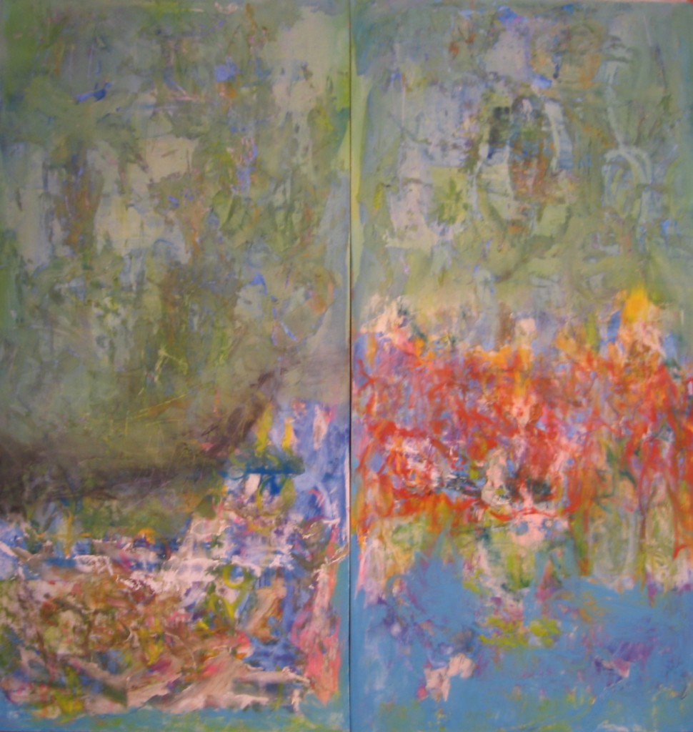 This is Basil King's painting, "AFTER Monet." (Dyptich, mixed media on masonite.)
