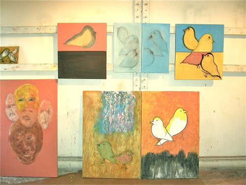 Wall of birds -- Basil King studio, spring 2014