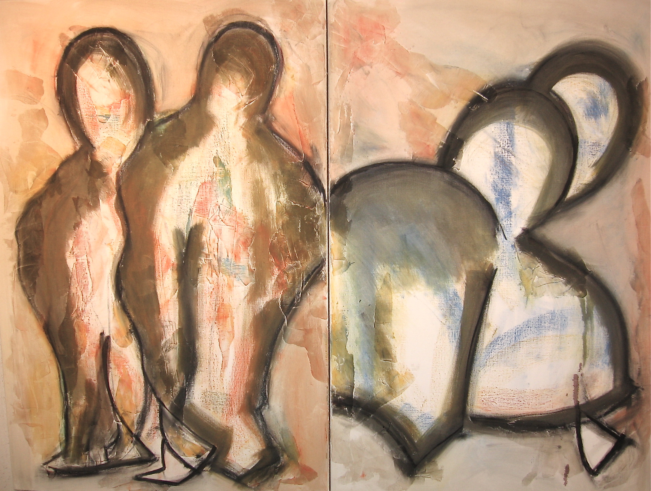Gemini I - mixed media on canvas, diptych, Basil King, 2014