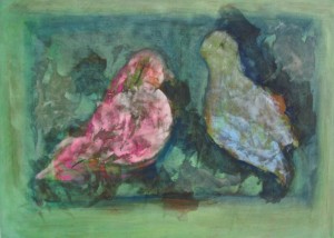 From "A Pigeon in Delacroix's Garden" series.  Mixed media on canvas, 2013