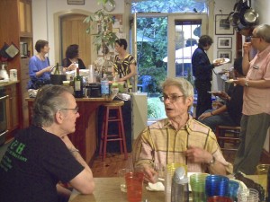 A party after the move -- it all looks the same downstairs.