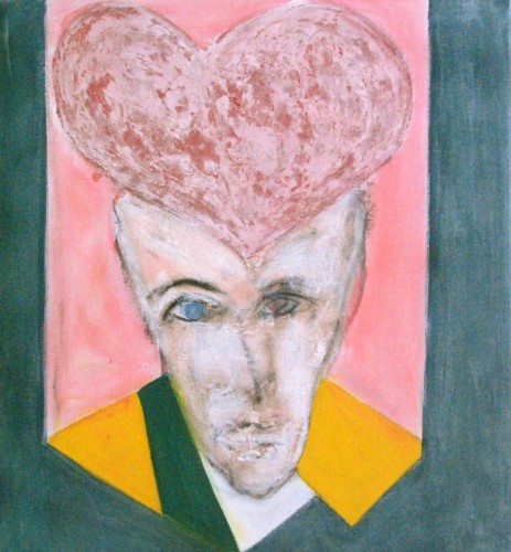 From the Queens: Queen of Hearts/The Academic.  Mixed media on canvas, 2010